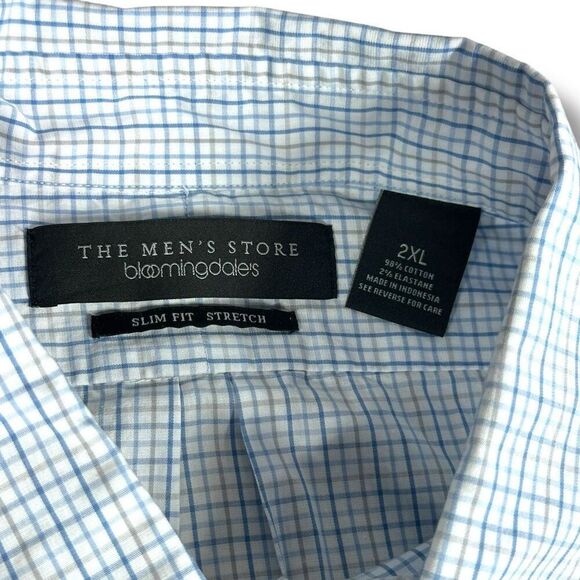 NWT Bloomingdales Button Down Shirt Mens Size XXL 2XL 2X Slim Fit Stretch Blue - Picture 6 of 9